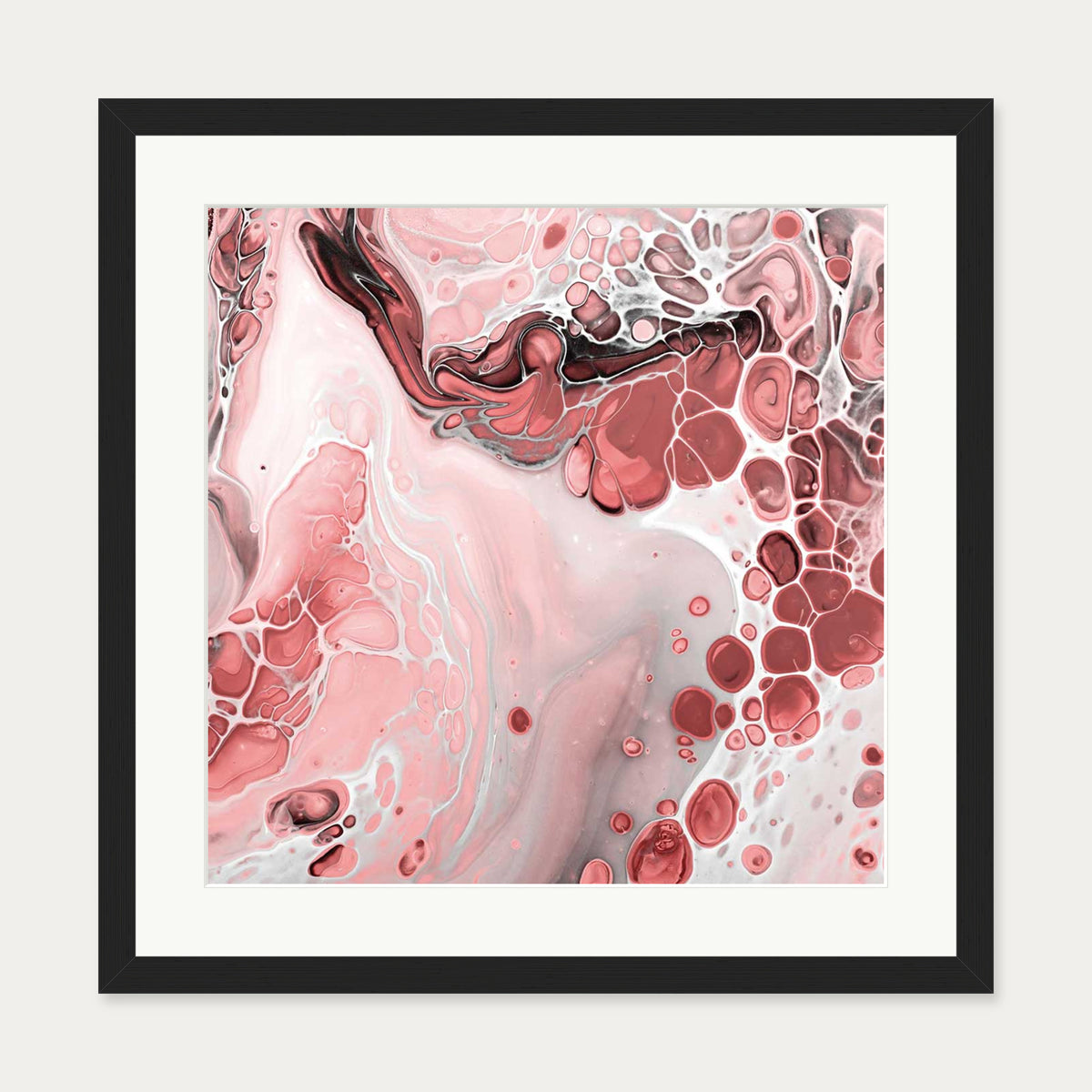 Pink Abstract Marble III Art Print — 50 x 50 cm — Black Frame