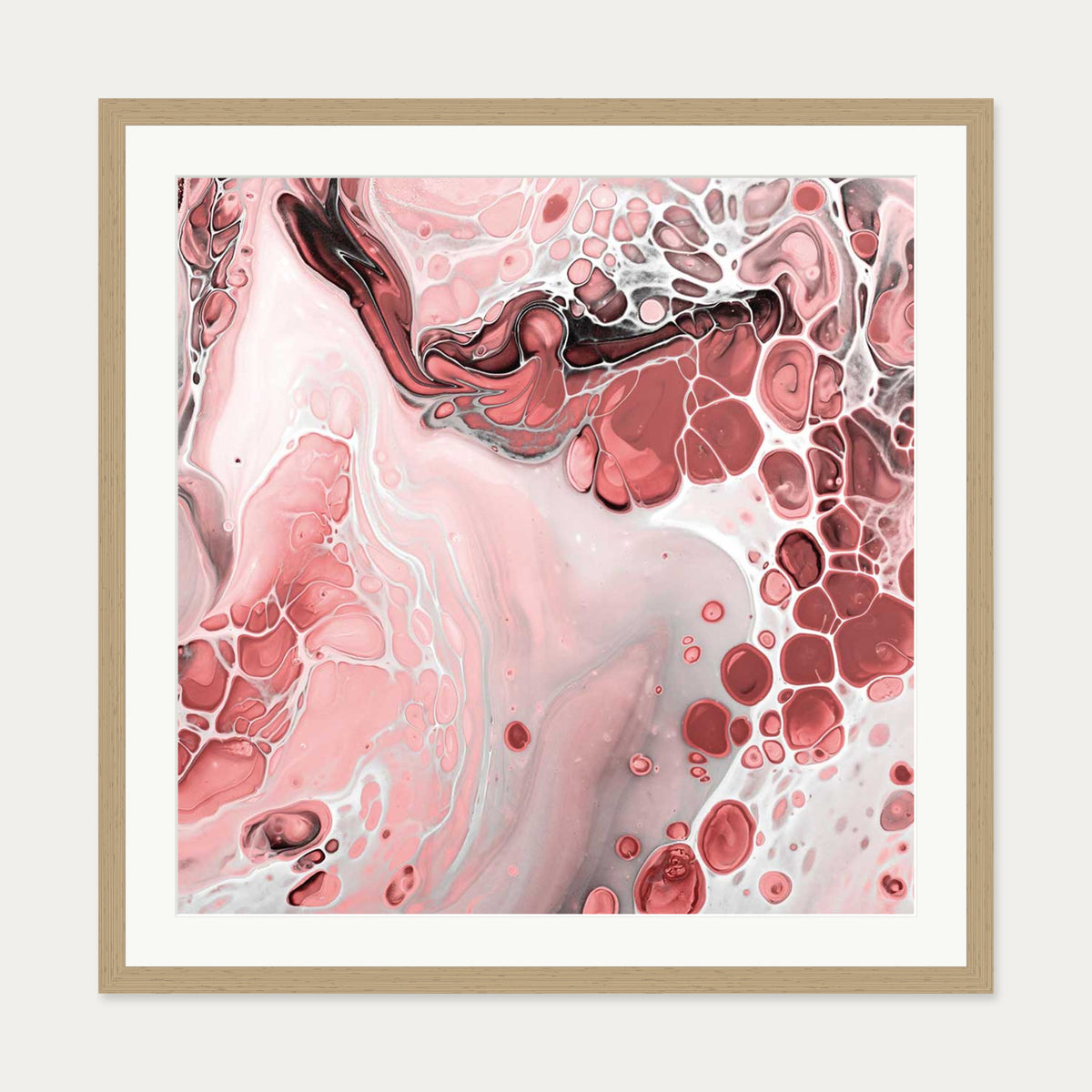 Pink Abstract Marble III Art Print — 70 x 70 cm — Oak Frame