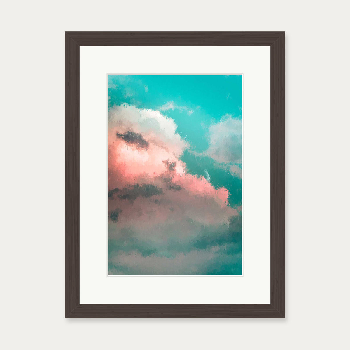 Pink And Teal Sky Art Print — 30 x 40 cm — Brown Frame