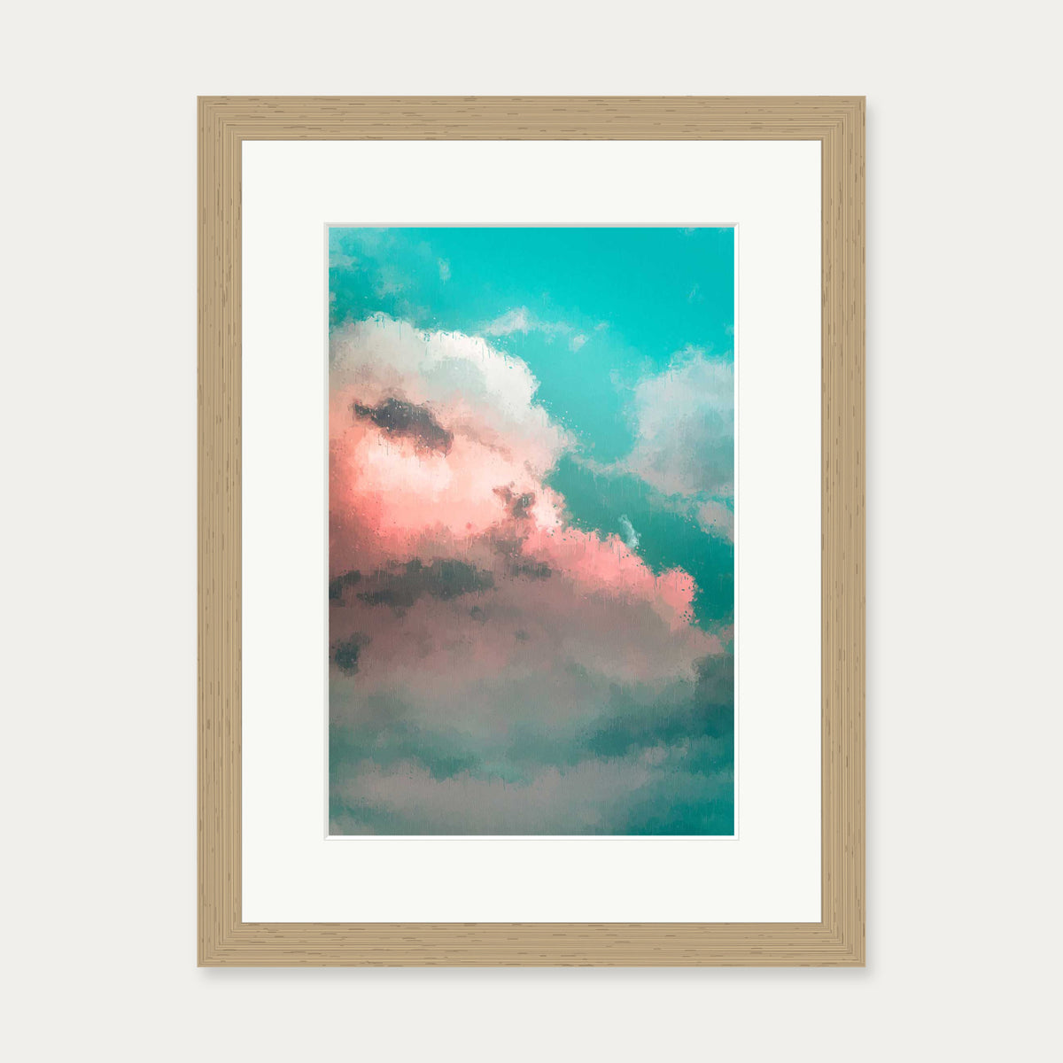 Pink And Teal Sky Art Print — 30 x 40 cm — Oak Frame