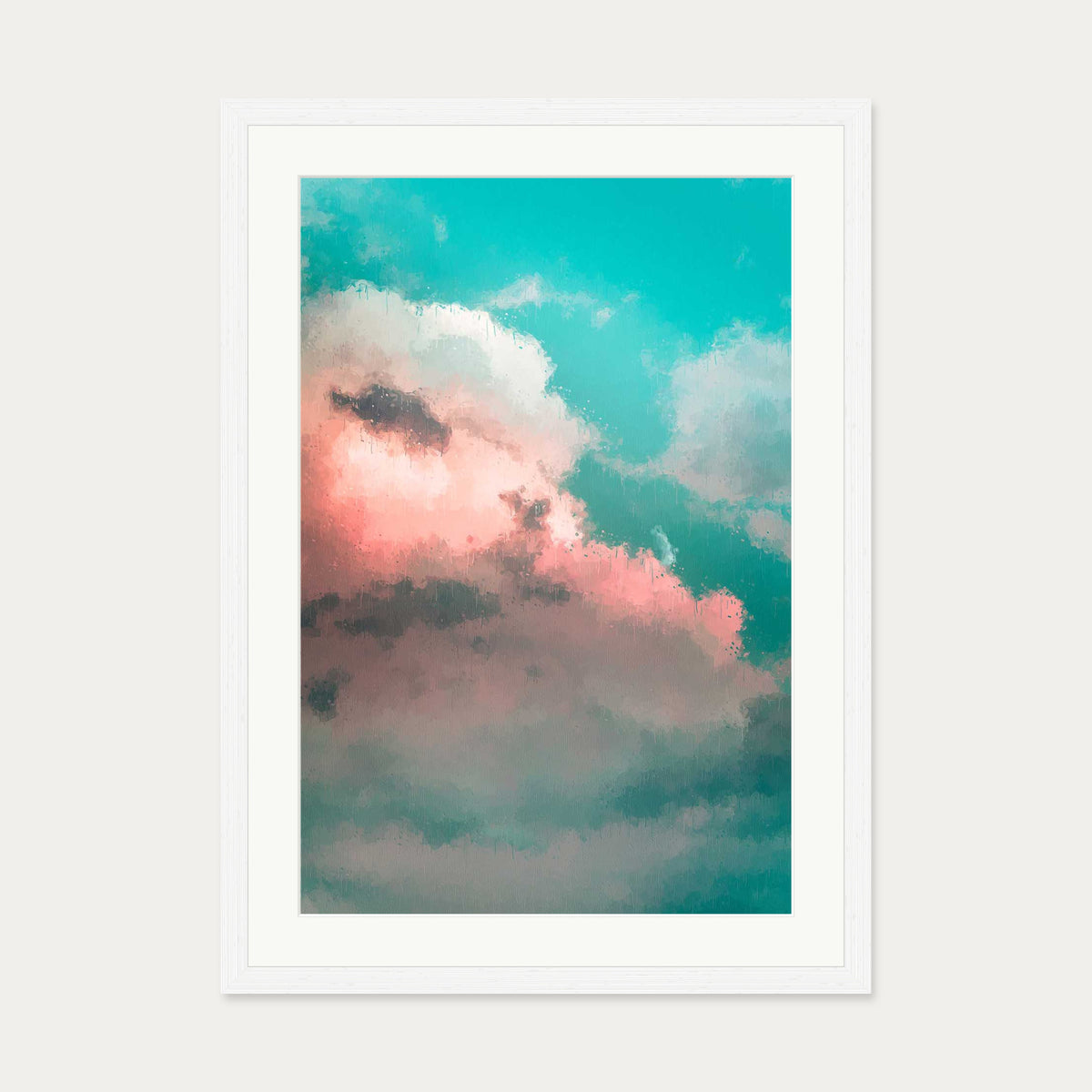Pink And Teal Sky Art Print — 50 x 70 cm — White Frame