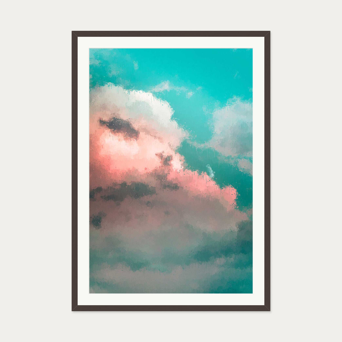 Pink And Teal Sky Art Print — 70 x 100 cm — Brown Frame