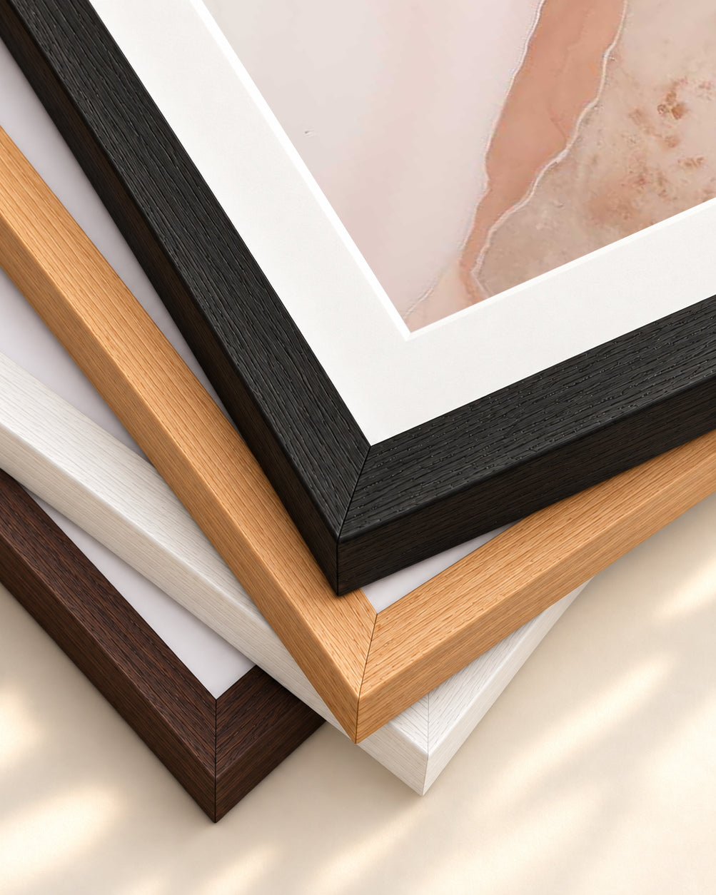 Pink Marble Art Print — framed print corner with 5 cm mount and bevel
