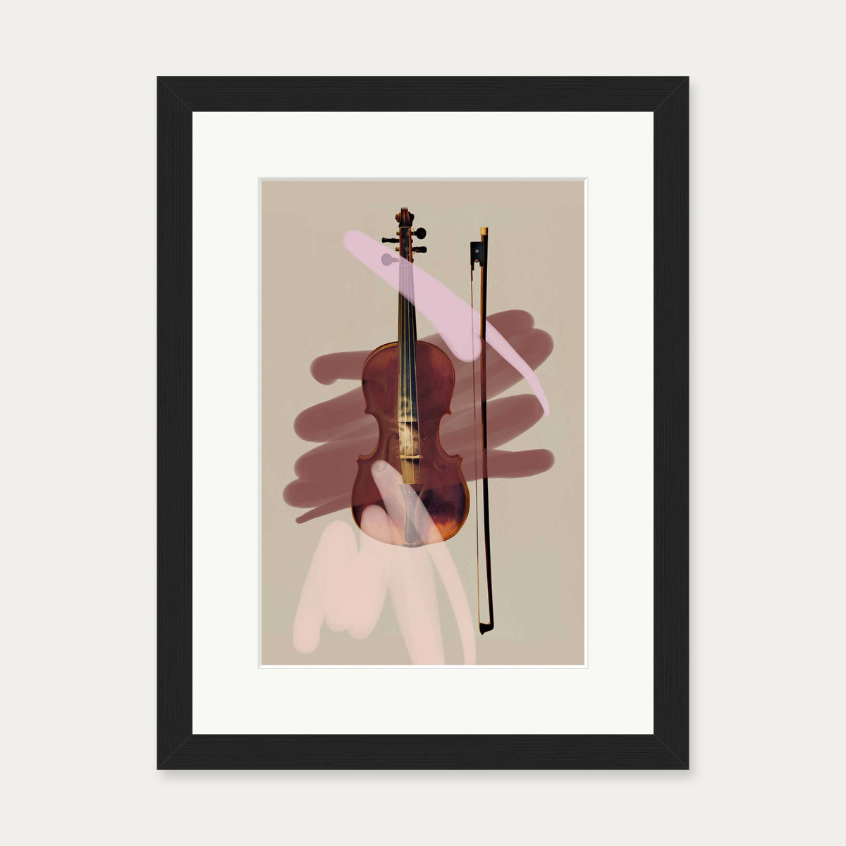 Pink Violin Contemporary Art Print — 30 x 40 cm — Black Frame