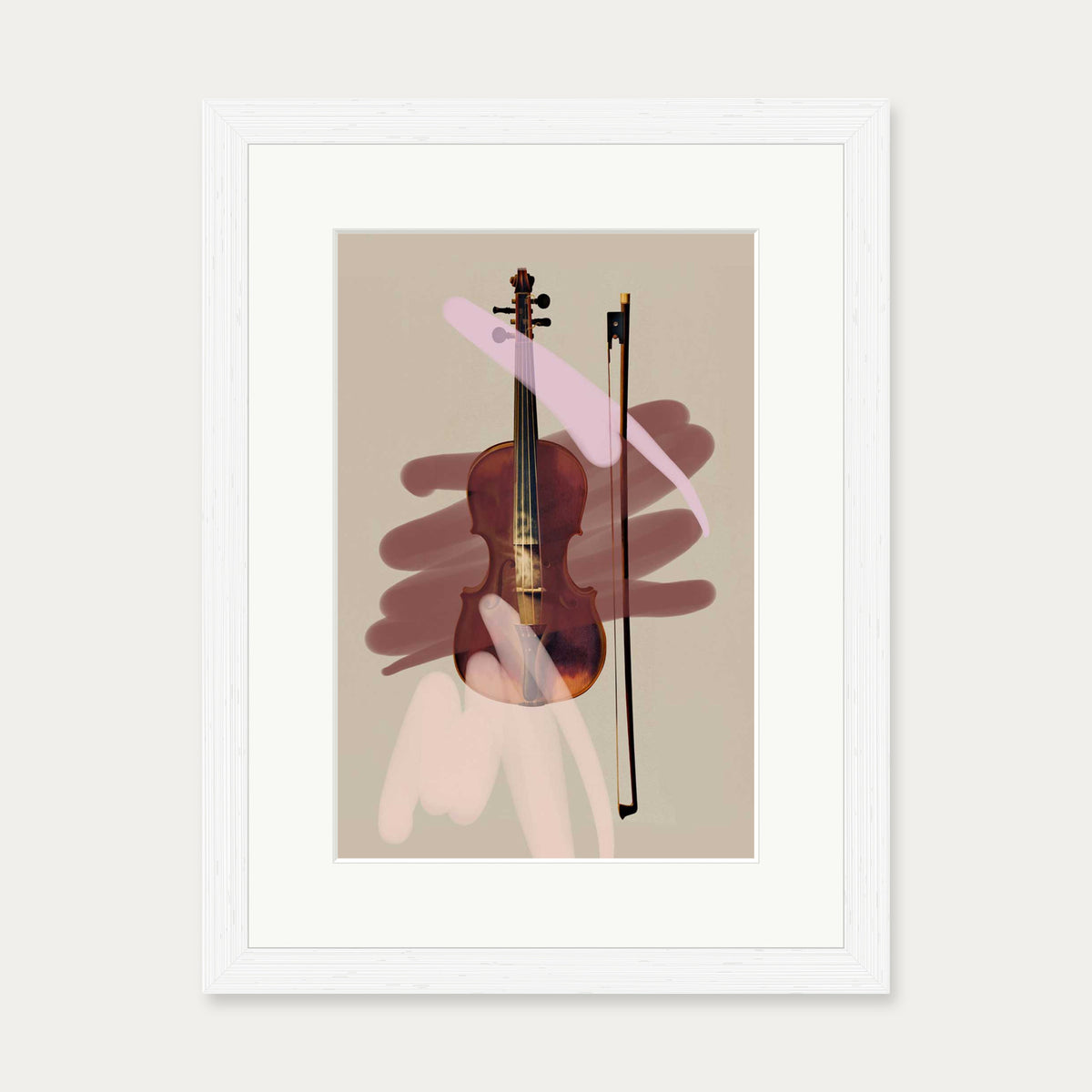 Pink Violin Contemporary Art Print — 30 x 40 cm — White Frame
