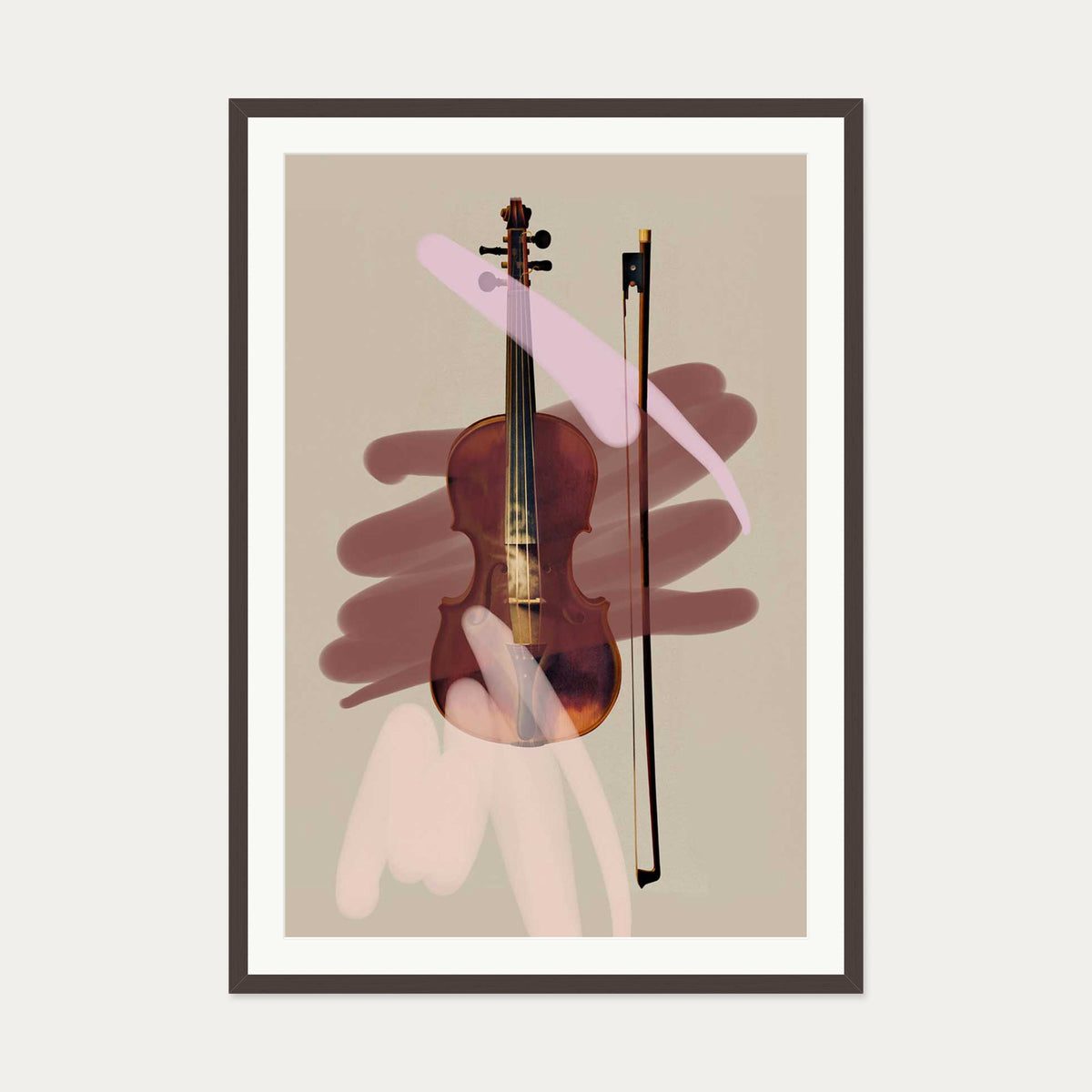 Pink Violin Contemporary Art Print — 70 x 100 cm — Brown Frame
