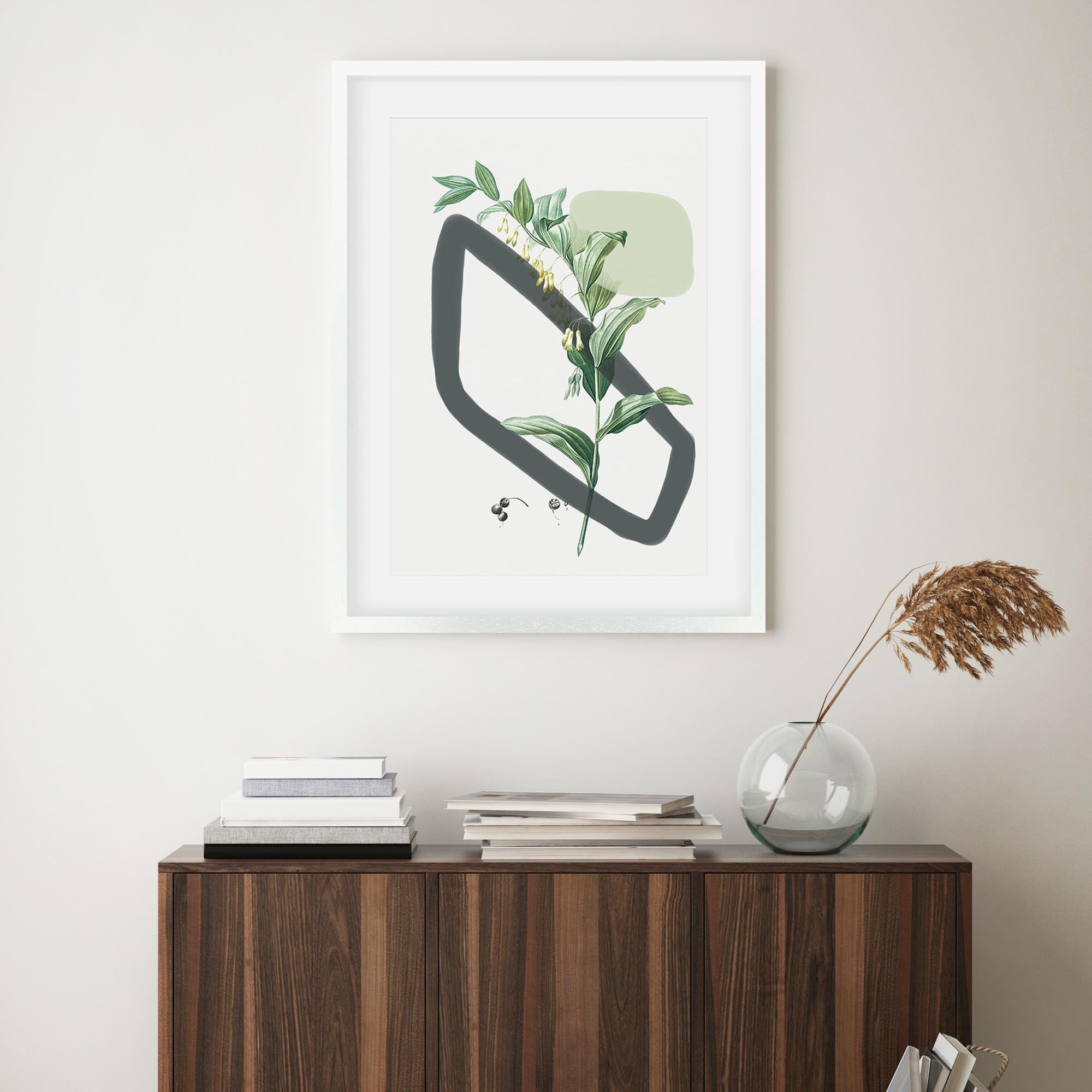 Vintage Plant With Shapes Framed Art