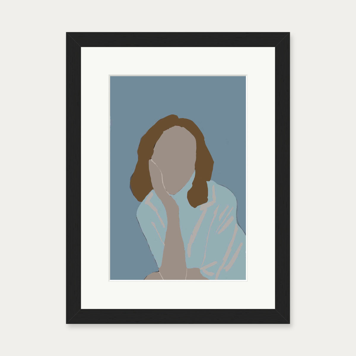 Posing Woman In Blue Art Print — 30 x 40 cm — Black Frame
