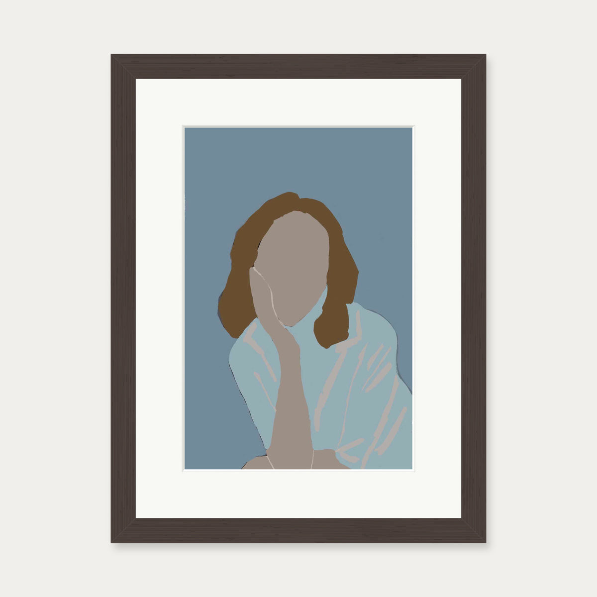 Posing Woman In Blue Art Print — 30 x 40 cm — Brown Frame