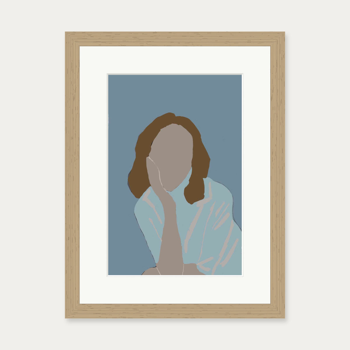 Posing Woman In Blue Art Print — 30 x 40 cm — Oak Frame