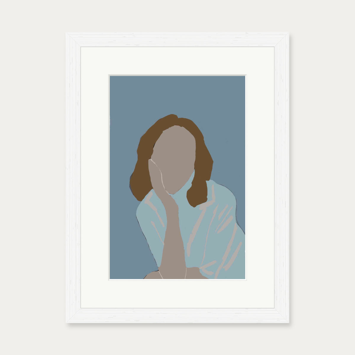 Posing Woman In Blue Art Print — 30 x 40 cm — White Frame