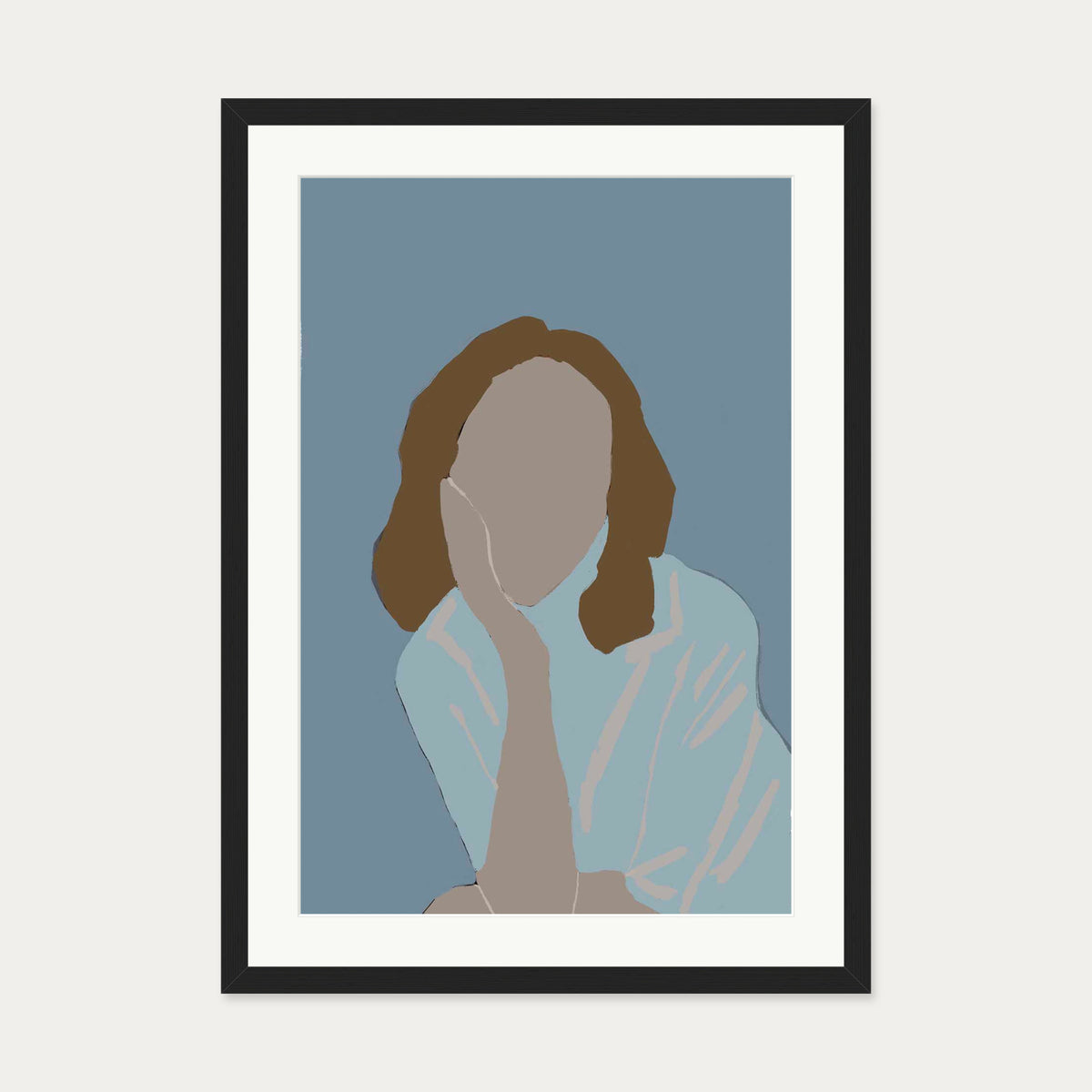 Posing Woman In Blue Art Print — 50 x 70 cm — Black Frame