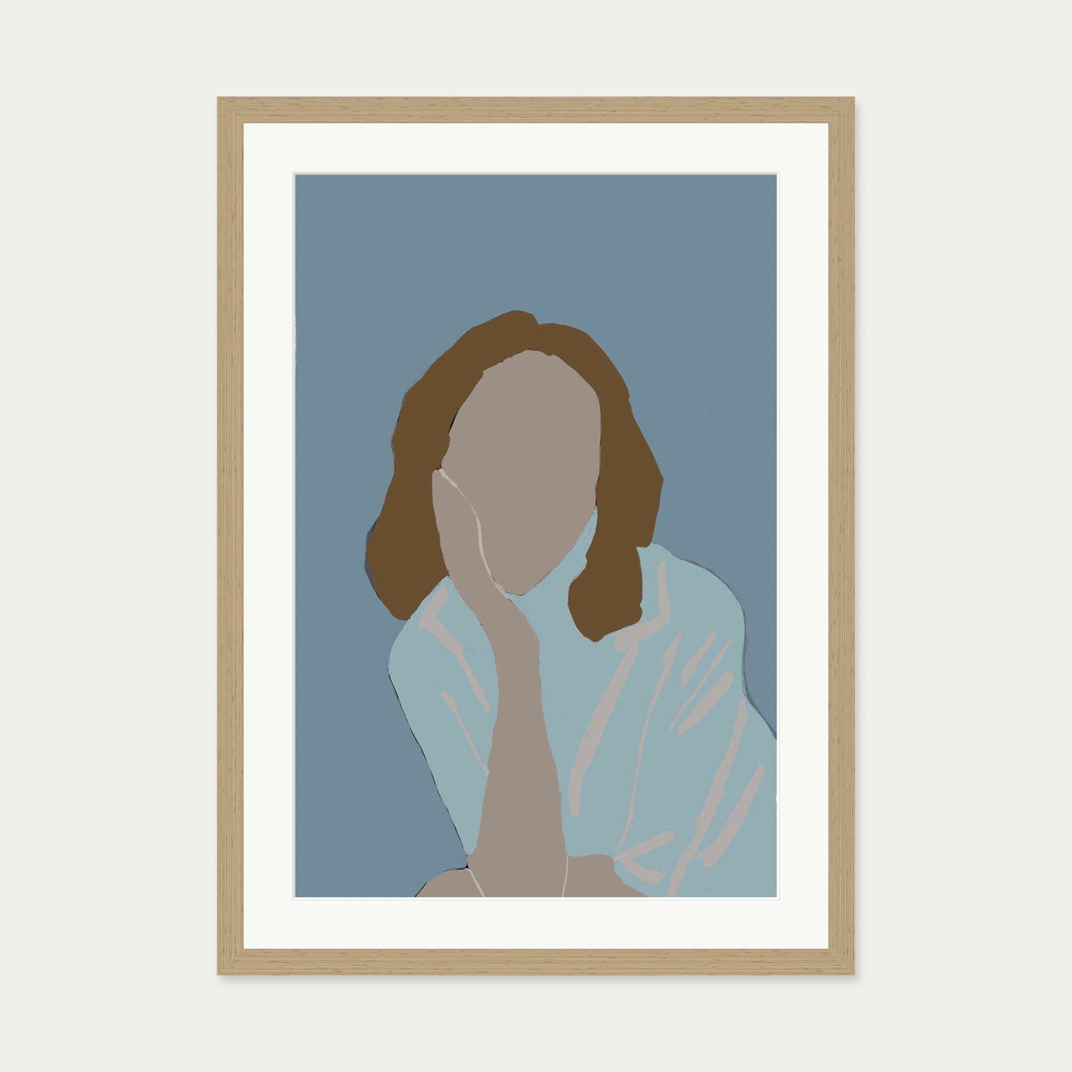 Posing Woman In Blue Art Print — 50 x 70 cm — Oak Frame