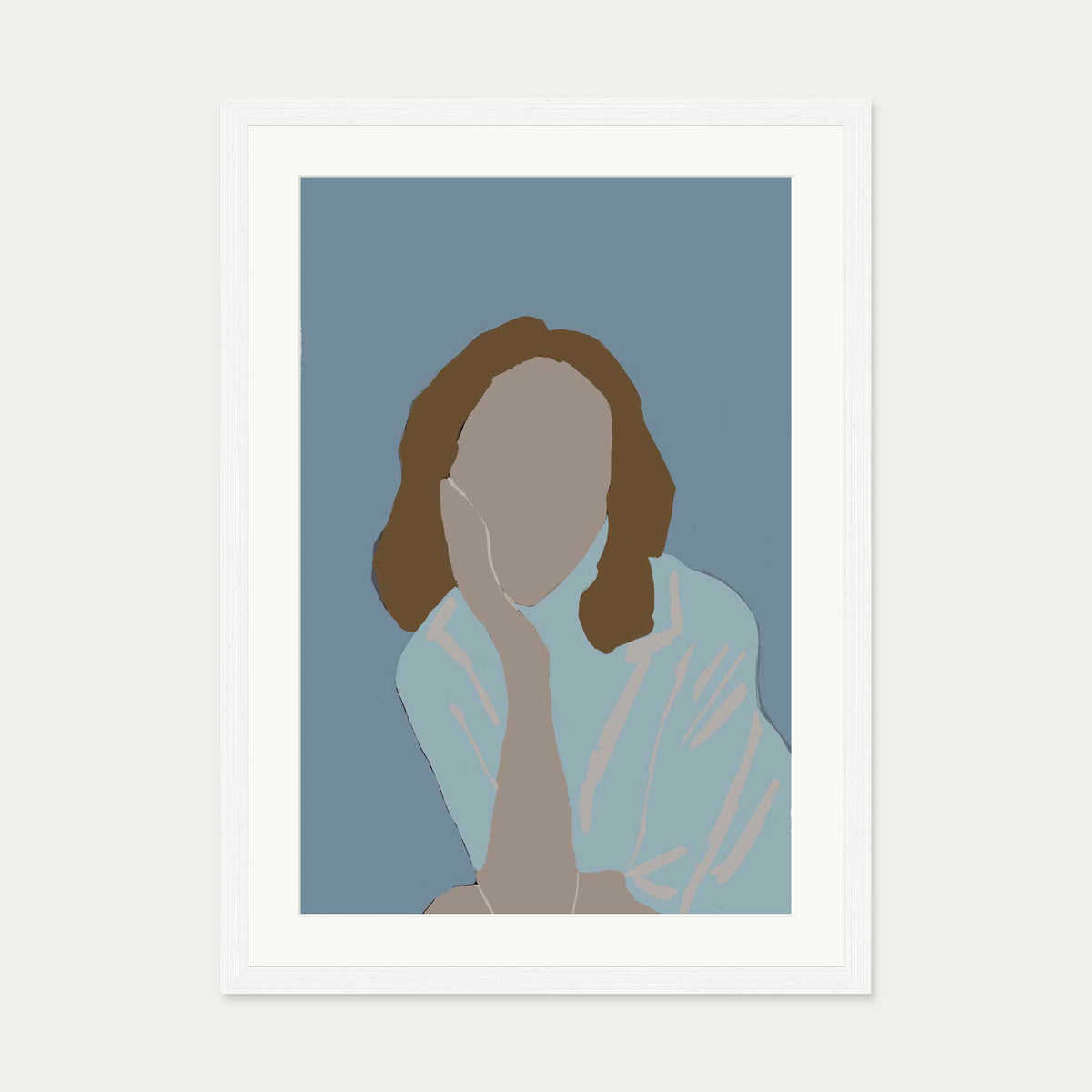 Posing Woman In Blue Art Print — 50 x 70 cm — White Frame