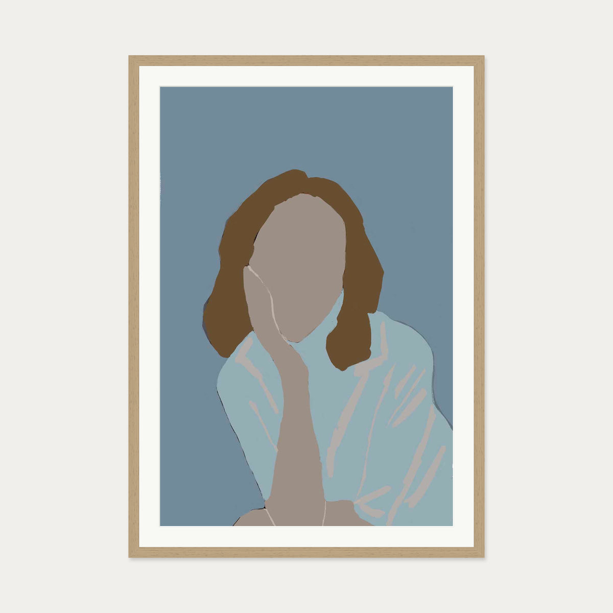 Posing Woman In Blue Art Print — 70 x 100 cm — Oak Frame
