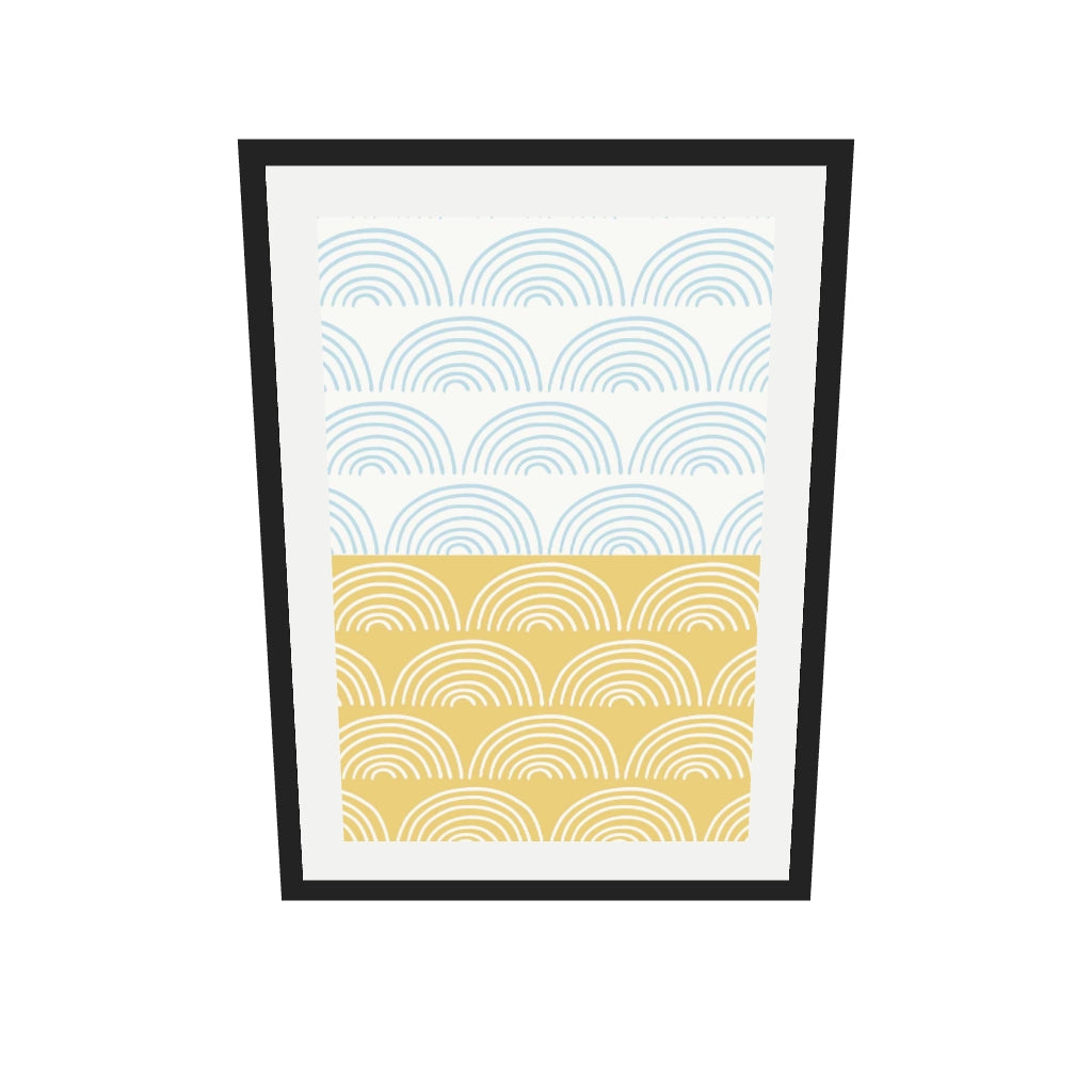 [ah-ar-v1:009ad704624aaac9e08c139d] Waves Pattern Yellow & Blue Art Print — 50 x 70 cm, black frame (AR scale)