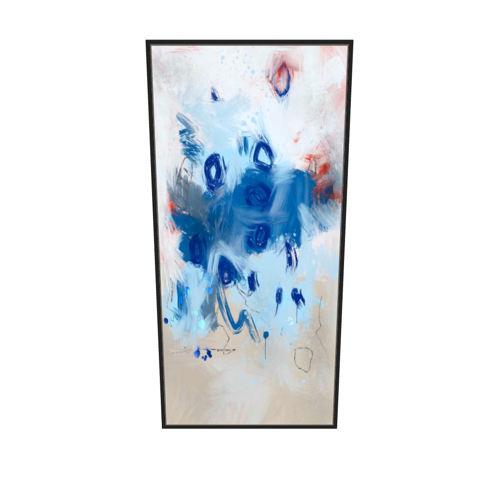[ah-ar-v1:f2832b28761854ef471727db] Blue Abstract Flowers Canvas Art — 130 x 60 cm, black frame (AR scale)