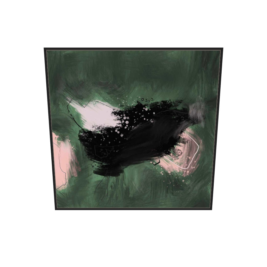 [ah-ar-v1:18a57a46f9d730f3f5b95f7f] Dark Green Abstract Canvas Art — 100 x 100 cm, black frame (AR scale)