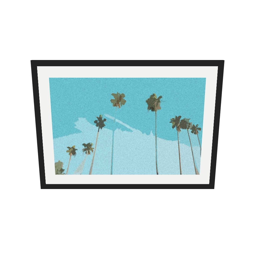 [ah-ar-v1:1caf2780ec54ca2e37d1df2e] Blue Vintage Palm Trees Art Print — 50 x 70 cm, black frame (AR scale)