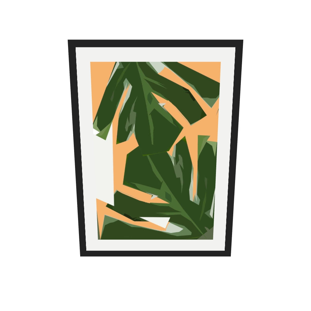 [ah-ar-v1:824e59d4f5e4f5b880b583d0] Abstract Leaves Illustrated Art Print — 50 x 70 cm, black frame (AR scale)