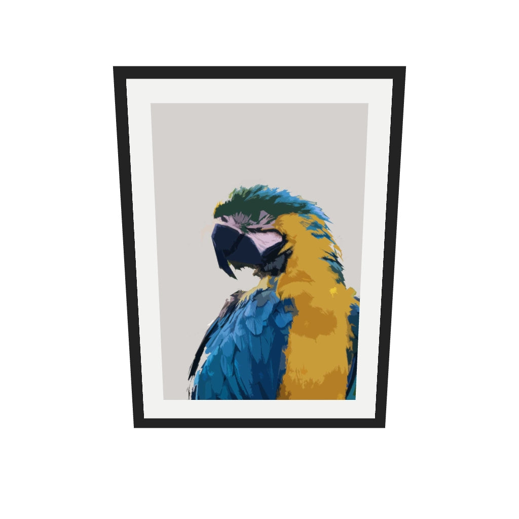 [ah-ar-v1:a621e24bc99fb526937fad43] Parrot Illustrated Art Print — 50 x 70 cm, black frame (AR scale)
