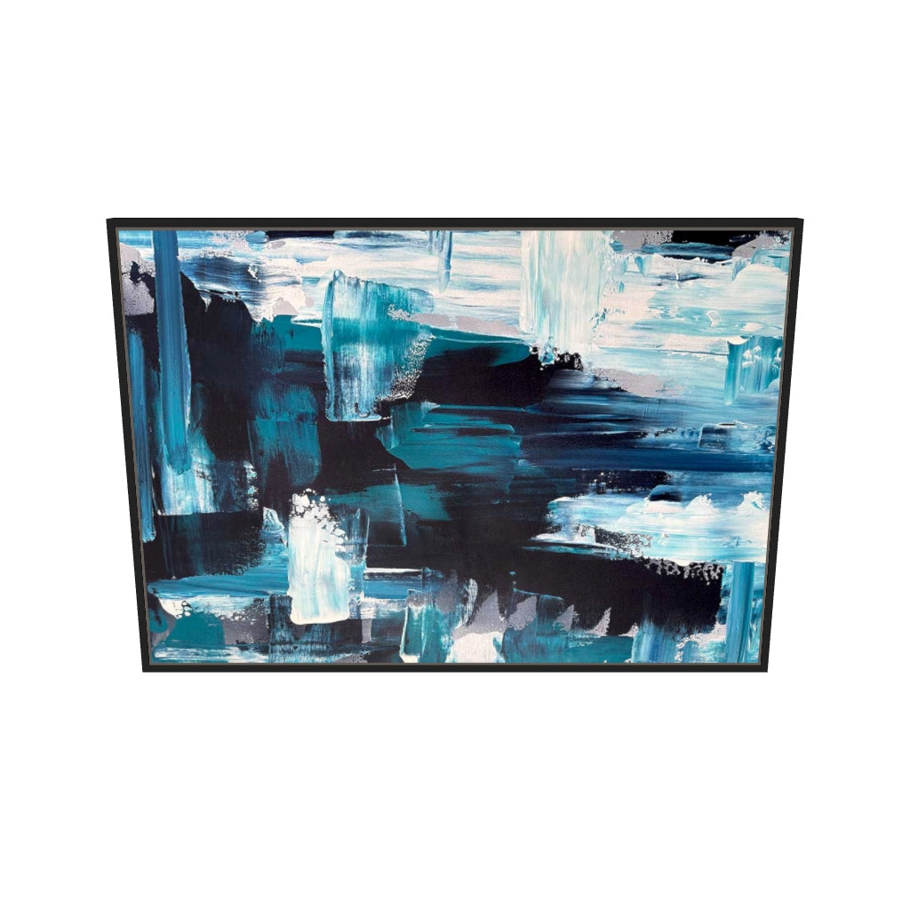 [ah-ar-v1:d26d0579eaca6609d3196ae3] Teal Brushstrokes Canvas Art — 70 x 100 cm, black frame (AR scale)