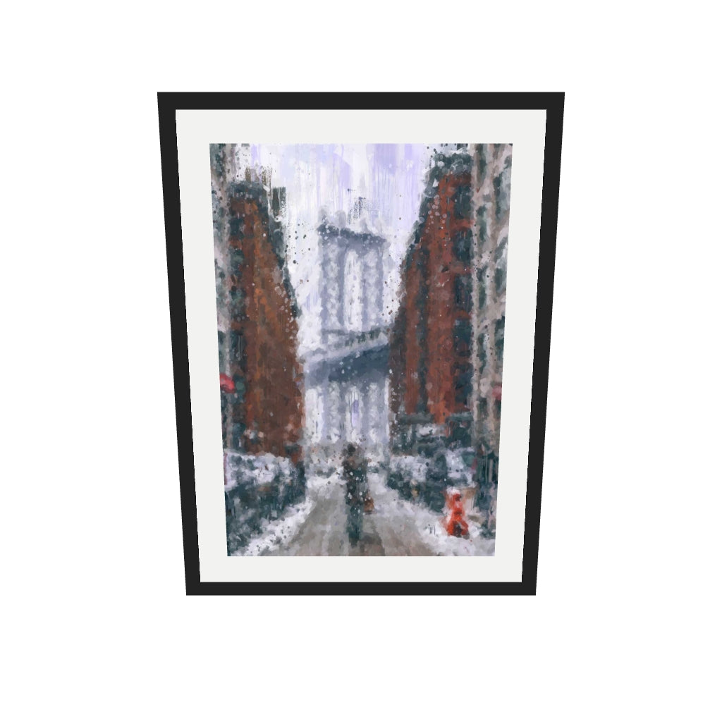 [ah-ar-v1:8a99f99d8c21b550c5051aa5] New York Snow Oil painting Art Print — 50 x 70 cm, black frame (AR scale)