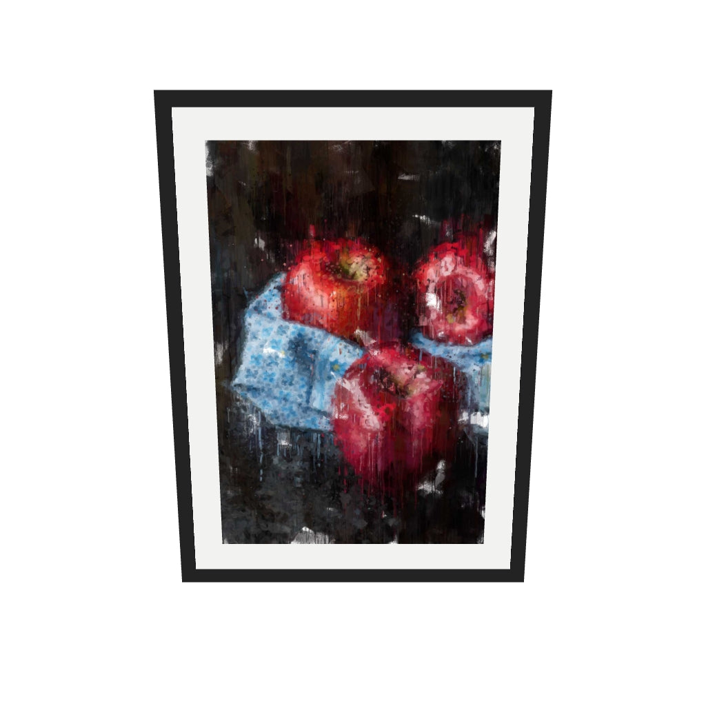 [ah-ar-v1:16bca34d497840a99f8b3e50] Red Apples Painting Art Print — 50 x 70 cm, black frame (AR scale)