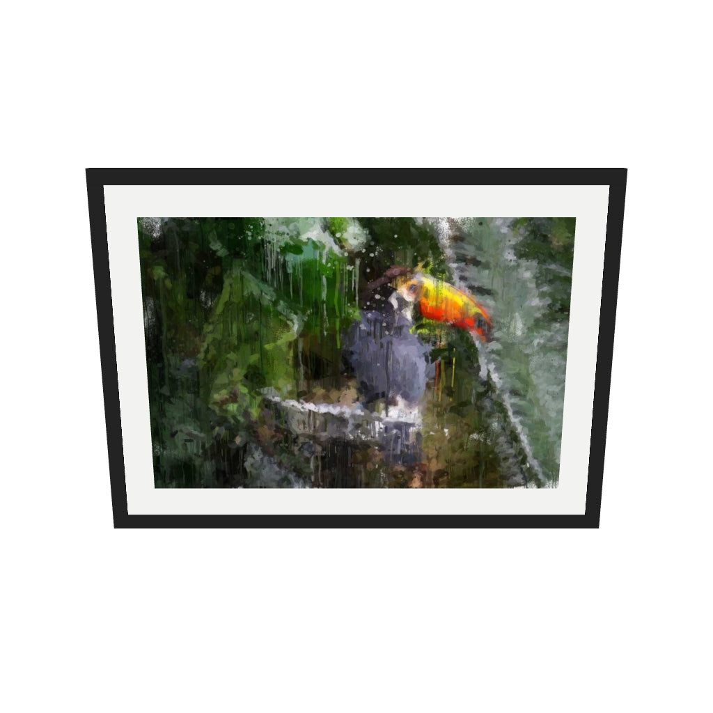 [ah-ar-v1:4235bc98bb0bbf9fa53271c9] Toucan Impressionist Animal Art Print — 50 x 70 cm, black frame (AR scale)