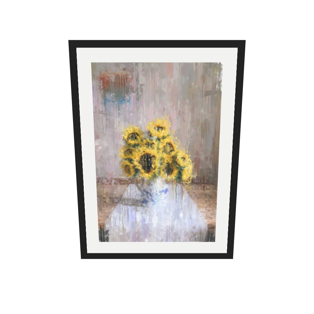 [ah-ar-v1:3eba1cbdc17e149382b6e1de] Impressionist Sunflowers In A Vase Art Print — 50 x 70 cm, black frame (AR scale)