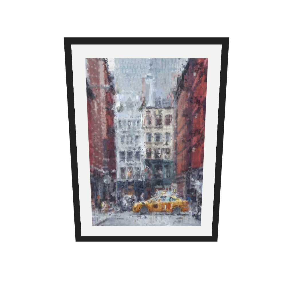 [ah-ar-v1:45fe884ce76da3cf9d2de722] New York City Taxi Impressionist Art Print — 50 x 70 cm, black frame (AR scale)