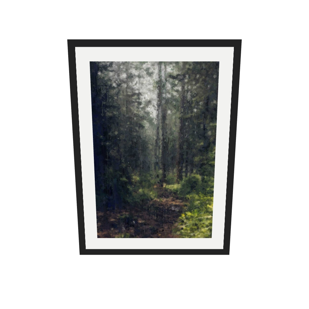 [ah-ar-v1:6134bd88e68b2c123ed83aea] The Green Forest Landscape Art Print — 50 x 70 cm, black frame (AR scale)