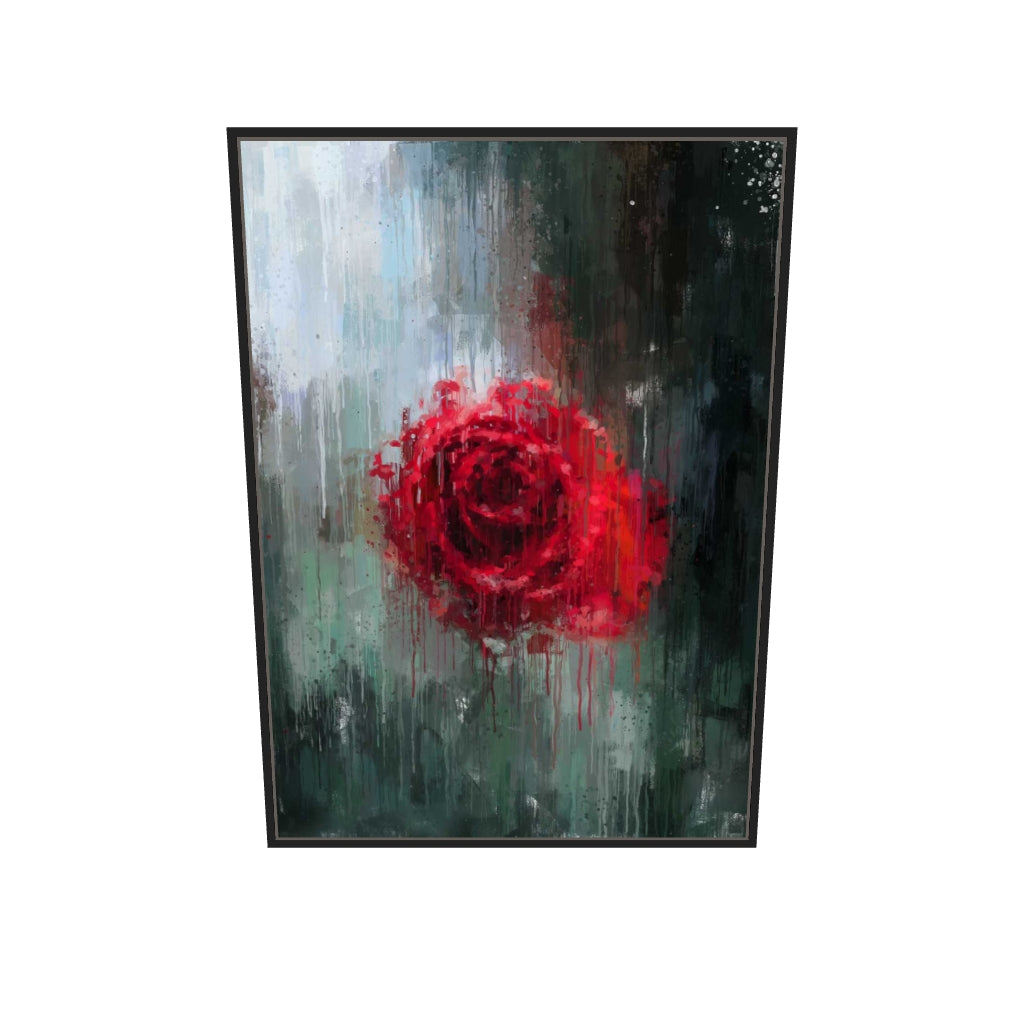 [ah-ar-v1:50c4beafec7cabe8674cf551] Red Rose Impressionist Canvas Art — 70 x 100 cm, black frame (AR scale)