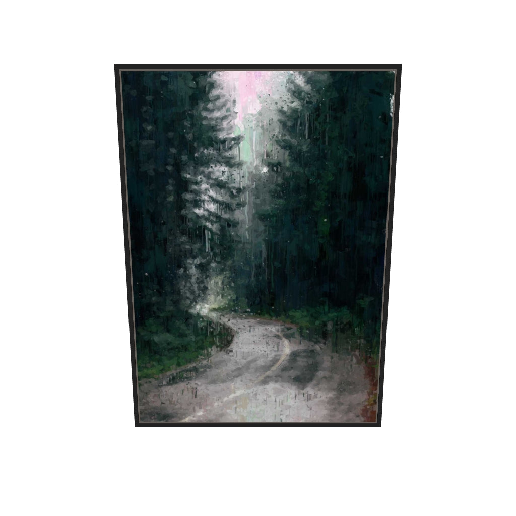[ah-ar-v1:c11fd7e335af8fc1d7536d9b] The Long Road Forest Painting Canvas Art — 70 x 100 cm, black frame (AR scale)