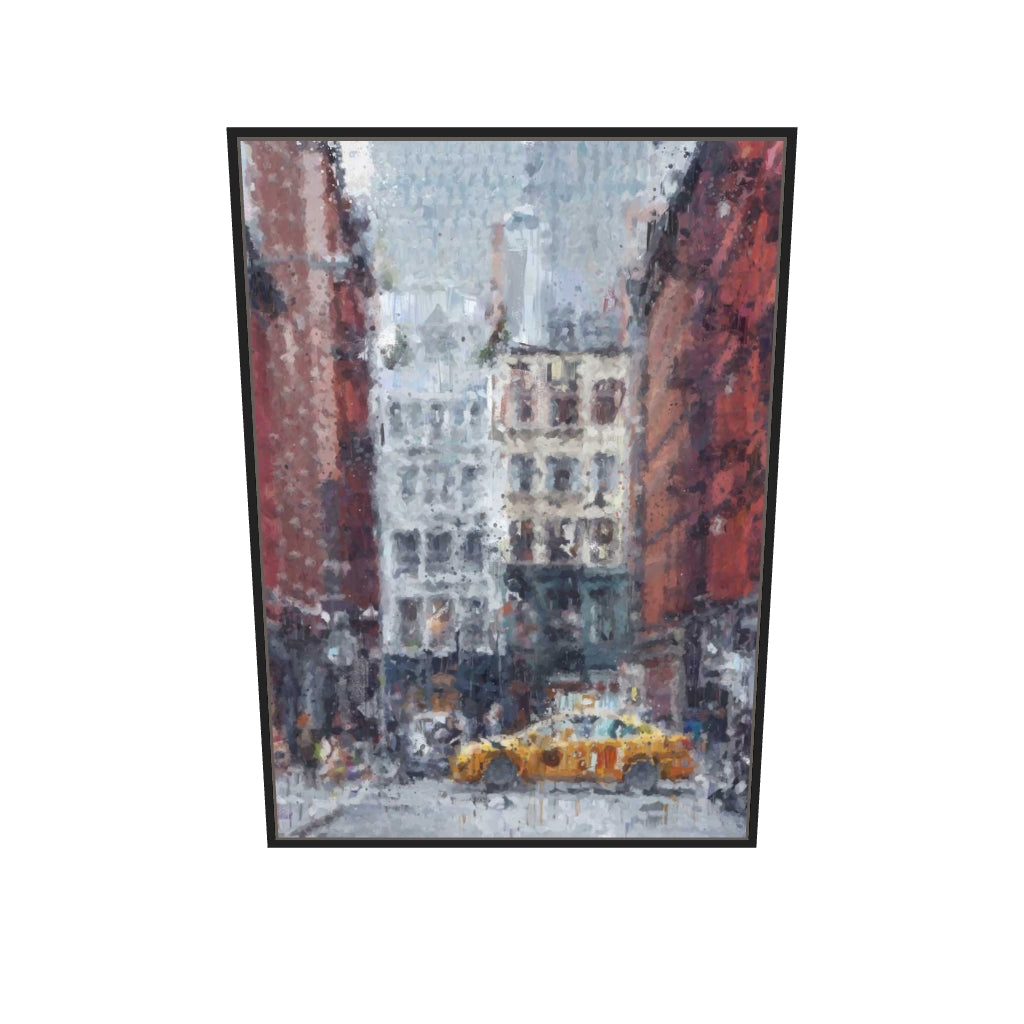 [ah-ar-v1:9800948ed940646164289152] New York Taxi Impressionist Painting Canvas Art — 70 x 100 cm, black frame (AR scale)