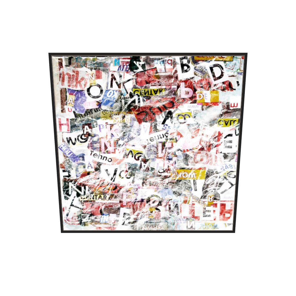 [ah-ar-v1:8d13d614d5c2883a7fc63151] Abstract Collage Canvas Art — 100 x 100 cm, black frame (AR scale)