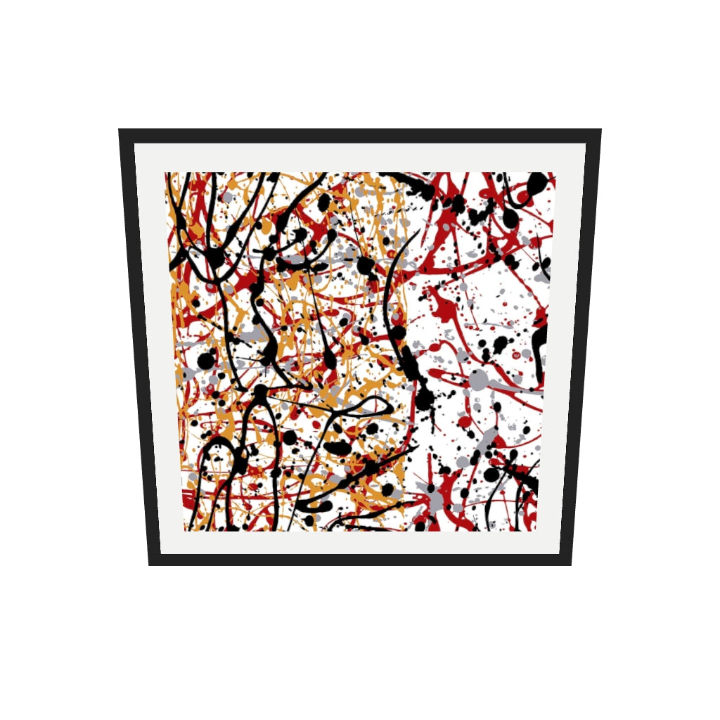 [ah-ar-v1:fd2f79f0904373e67ab304fc] Abstract Splatter Art Print — 70 x 70 cm, black frame (AR scale)