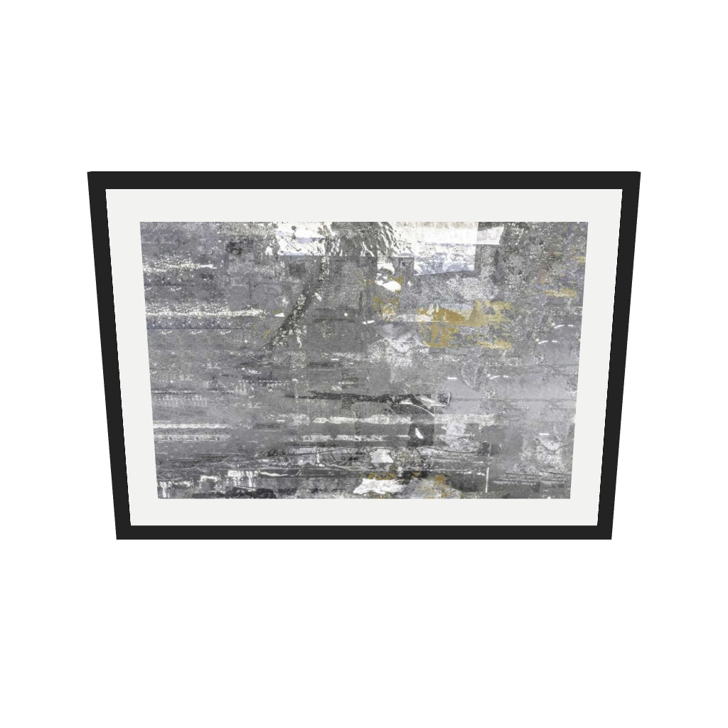 [ah-ar-v1:eb6622444e23f145307f8ccf] Grey Abstract Collage 2 Art Print — 50 x 70 cm, black frame (AR scale)