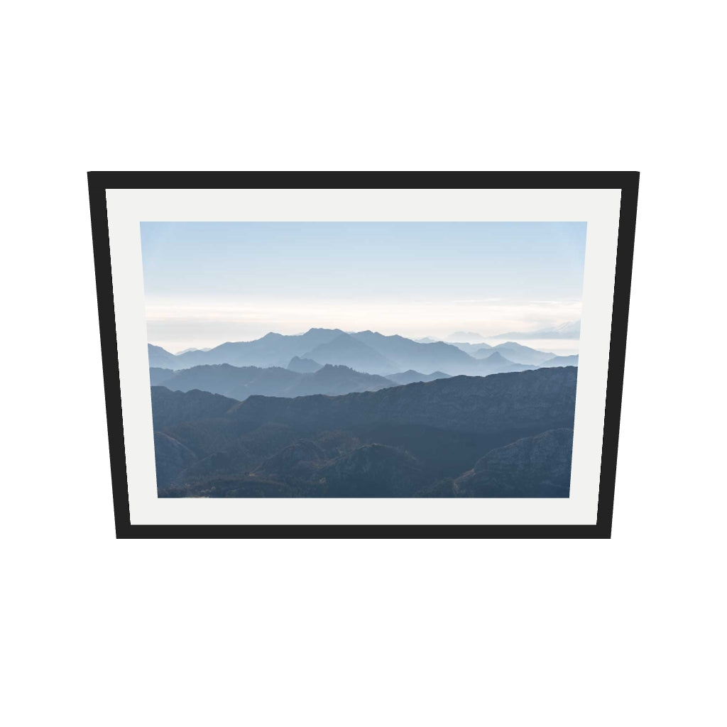 [ah-ar-v1:949f62de5b8ad5bfdb4a4df4] Mountain Range Blue Art Print — 50 x 70 cm, black frame (AR scale)