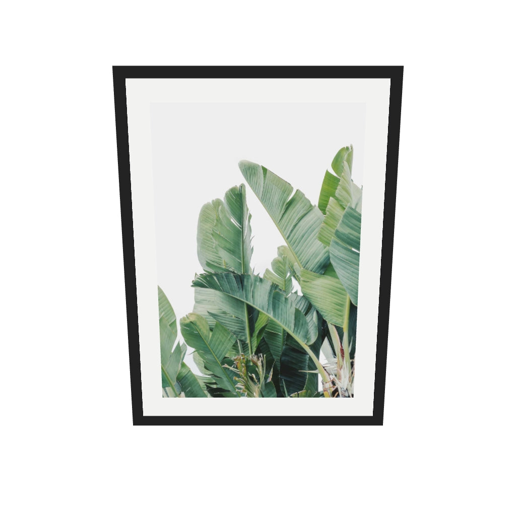 [ah-ar-v1:f73542142c568f456e04704b] Green Botanical Leaves Wall Art Print — 50 x 70 cm, black frame (AR scale)