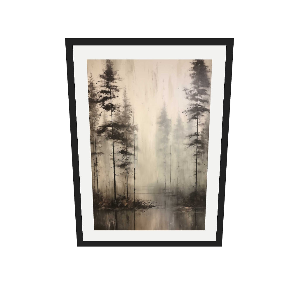 [ah-ar-v1:93a8ba7d13886edac6e4b488] Foggy Lake Wall Art Print — 50 x 70 cm, black frame (AR scale)