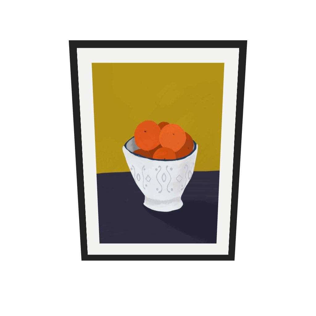 [ah-ar-v1:65070bcdad328d47d4971ead] Oranges In a Bowl Wall Art — 50 x 70 cm, black frame (AR scale)