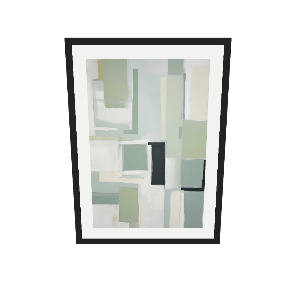 [ah-ar-v1:51c6eade2d89fc5e1a81a759] Green Abstract Art Print — 50 x 70 cm, black frame (AR scale)