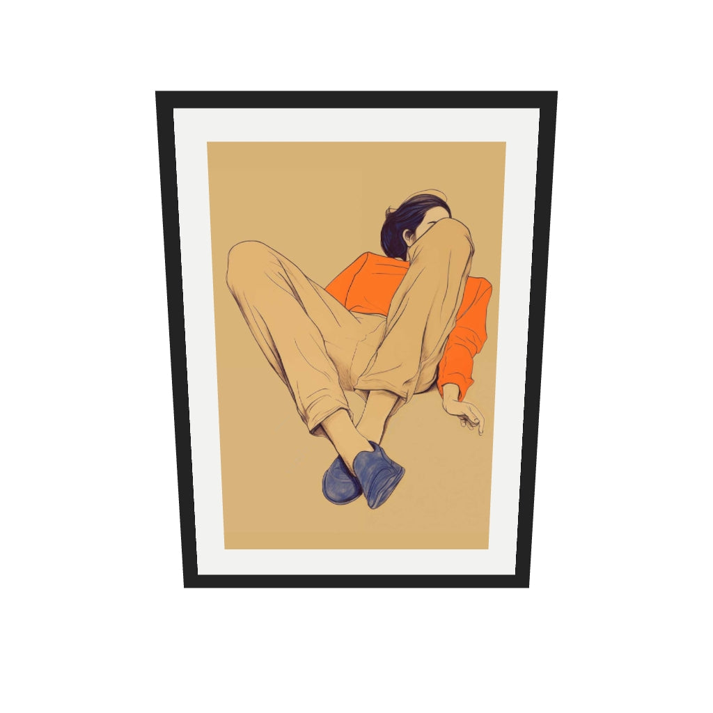 [ah-ar-v1:0a6479b02fa6c7c7331e5d98] Seated Poise Figurative Art Print — 50 x 70 cm, black frame (AR scale)