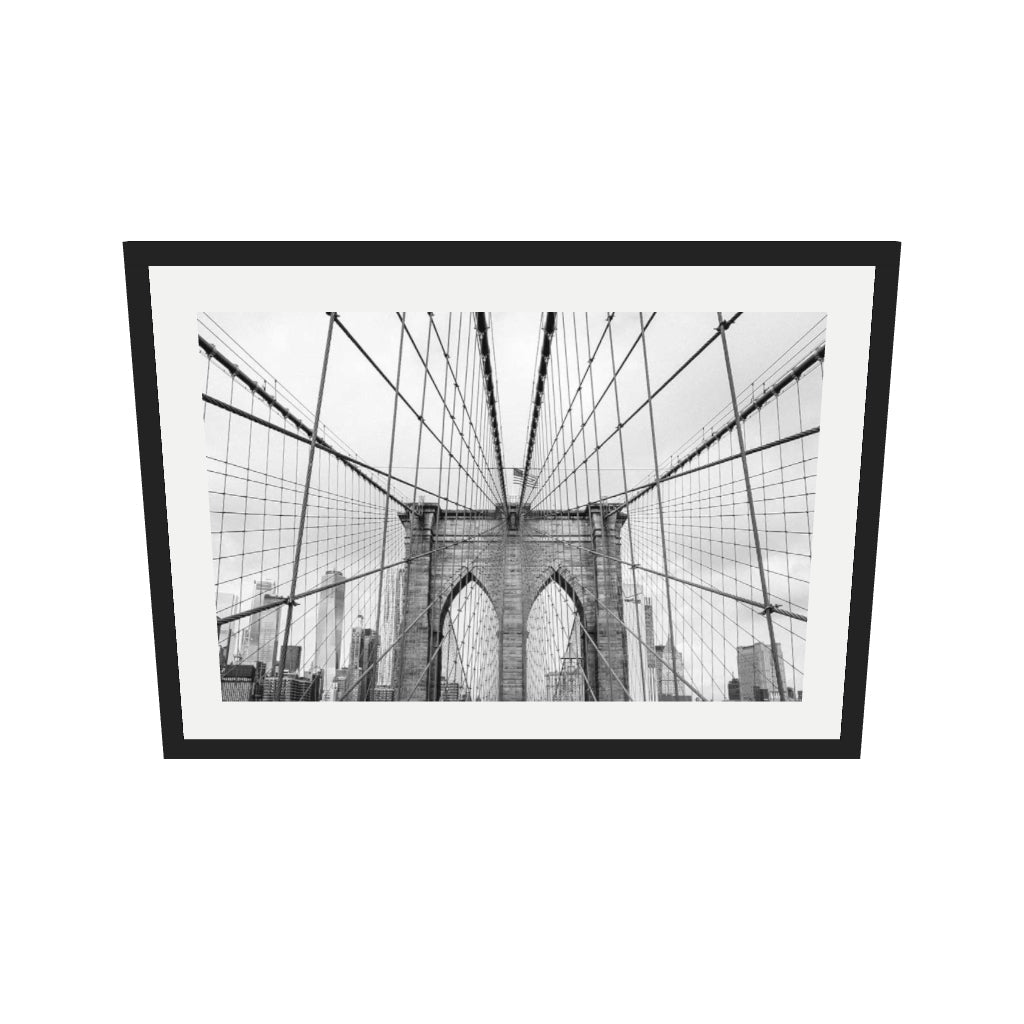 [ah-ar-v1:9e3cb6a74894cc002ddd5afb] Brooklyn Bridge black & White Wall Art Print — 50 x 70 cm, black frame (AR scale)