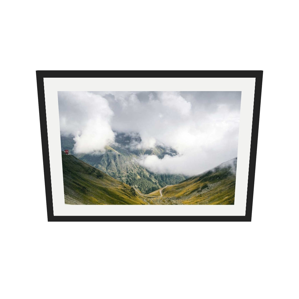 [ah-ar-v1:aa32866c66fd05bf50c09f7a] Mountain Range Wall Art Print — 50 x 70 cm, black frame (AR scale)
