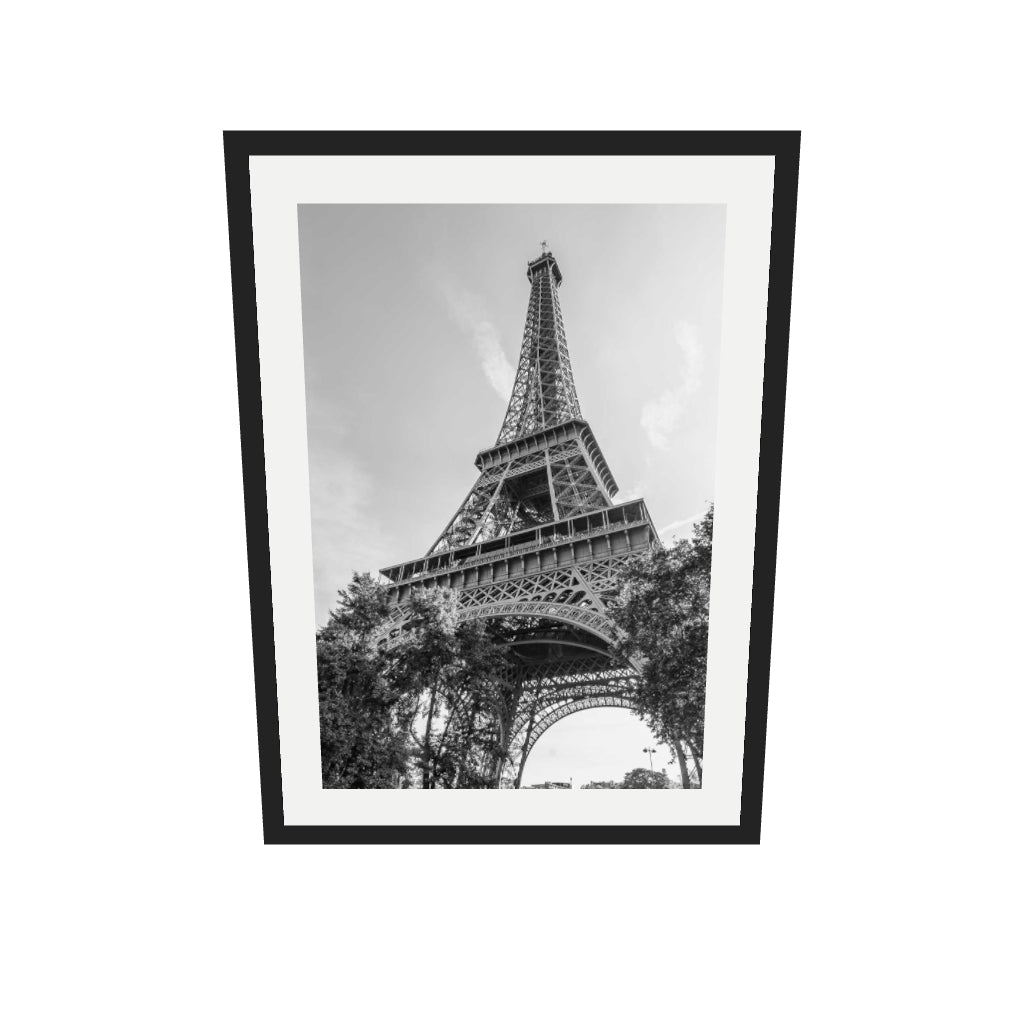 [ah-ar-v1:4c45ffd5efe9e70df758a800] Monochrome Eiffel Tower Wall Art Print — 50 x 70 cm, black frame (AR scale)