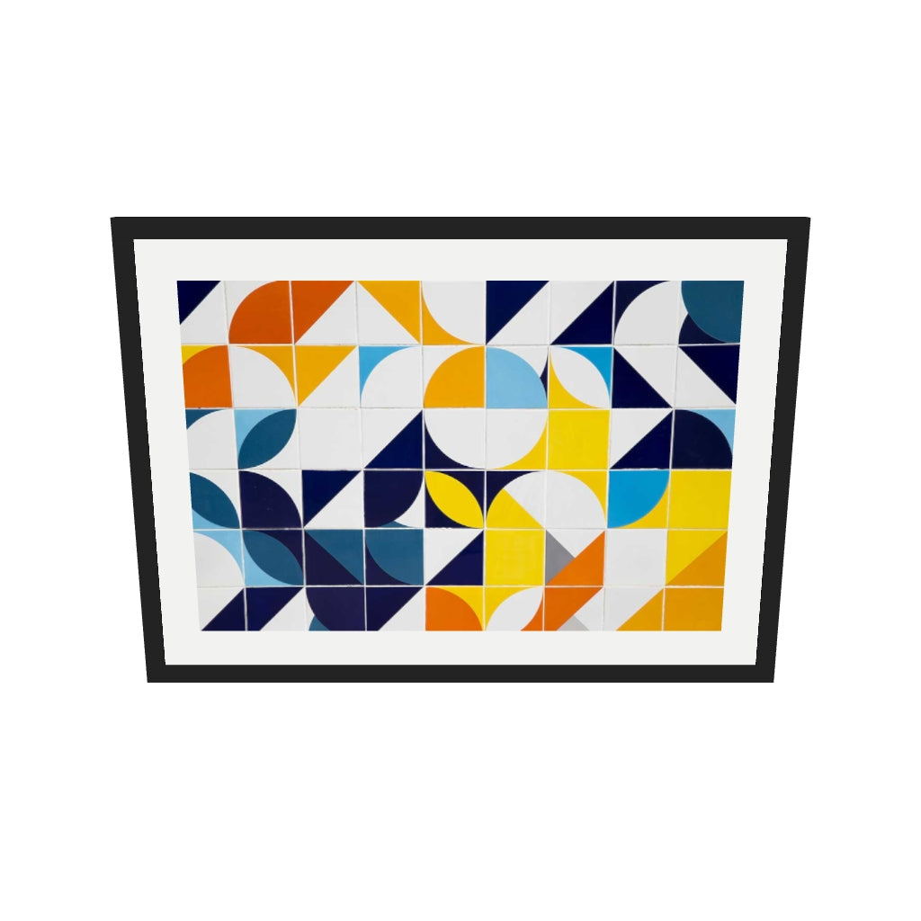 [ah-ar-v1:e838f4c0485d6cfbba2ff137] Geometric Tiles Wall Art Print — 50 x 70 cm, black frame (AR scale)