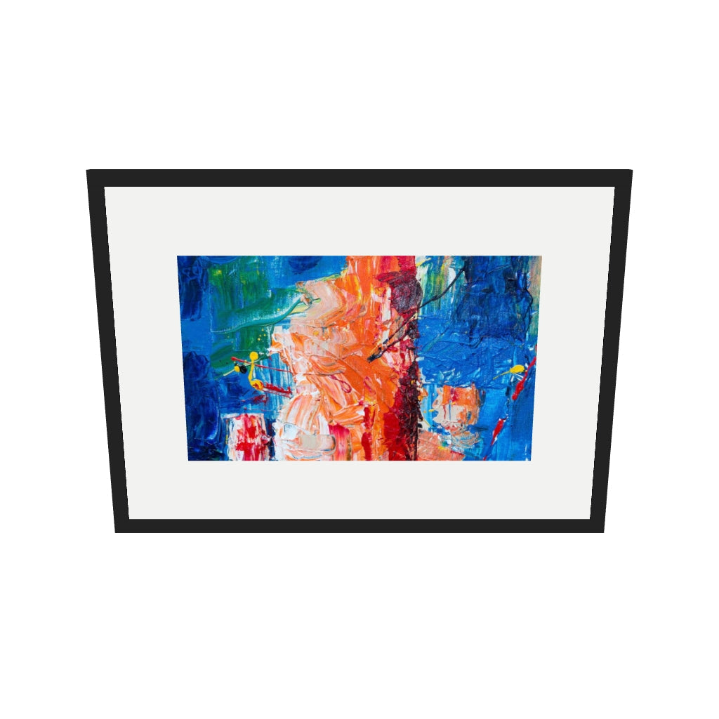 [ah-ar-v1:dbe29d2b33c64068077476e5] Blue & Red Abstract Art Print — 50 x 70 cm, black frame (AR scale)
