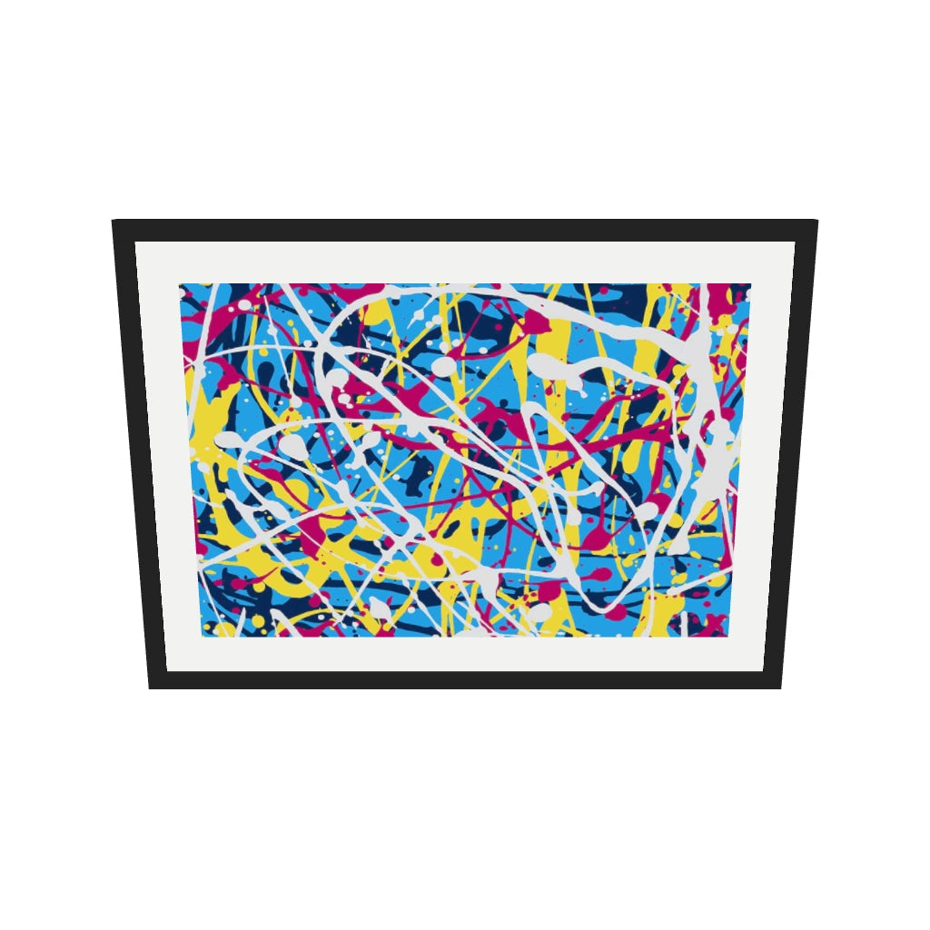 [ah-ar-v1:1a693ff9221038b7592d64ca] Neon Splatter Art Print — 50 x 70 cm, black frame (AR scale)